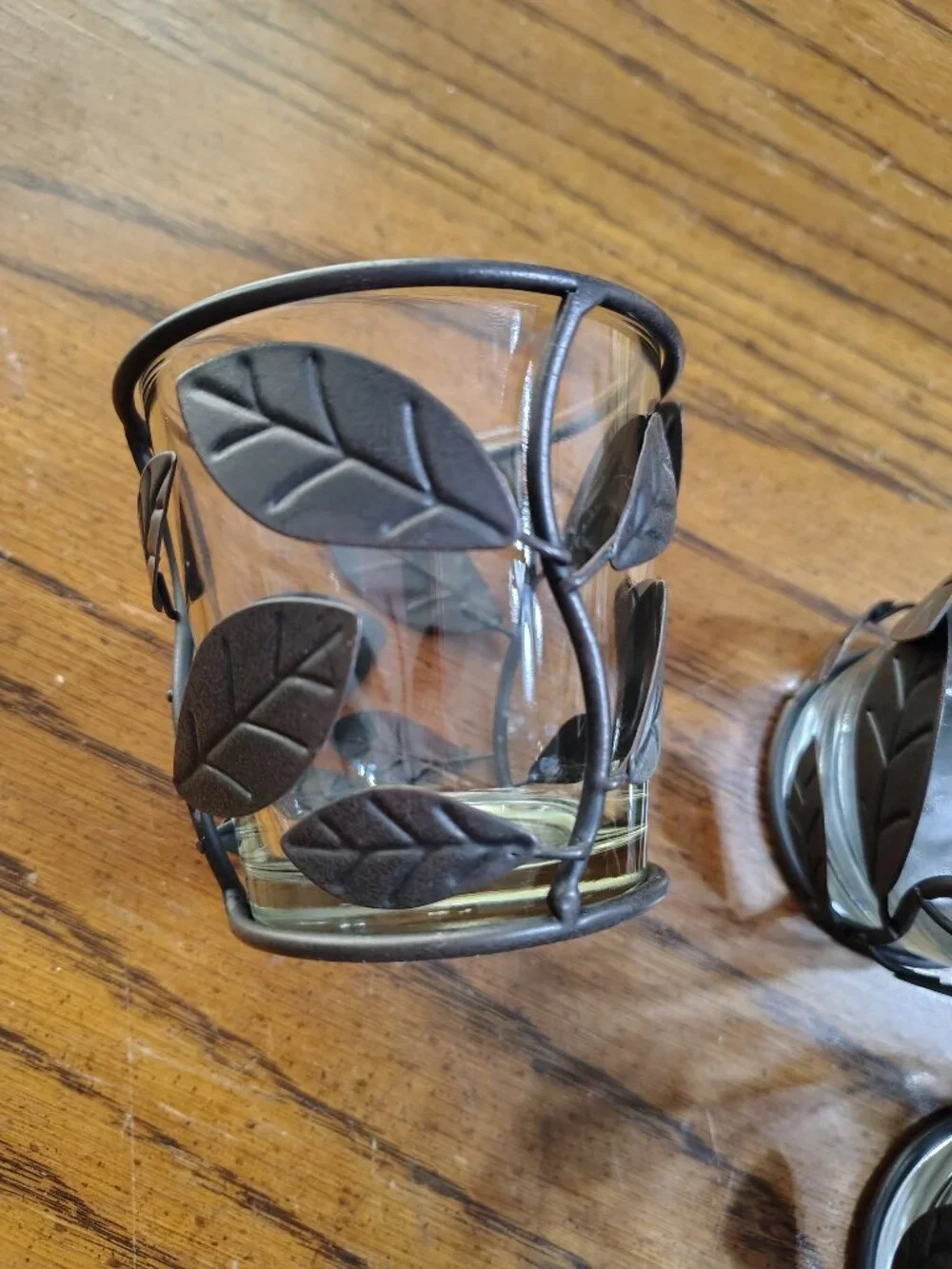 Set of 7 Black Metal Leaves Candle Holders- about 4inches